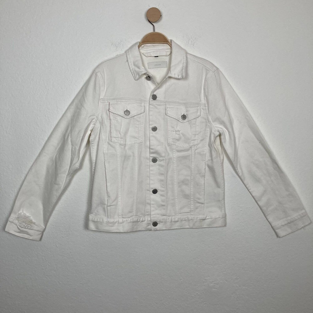 NEW WITHOUT TAGS J BRAND MEN WHITE LONG SLEEVE SPREAD COLLAR NOAH DENIM JACKET S